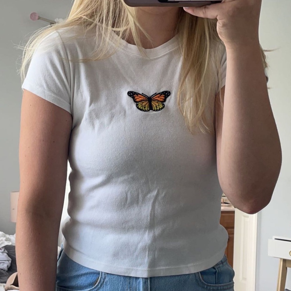 Brandy Melville white butterfly crop top